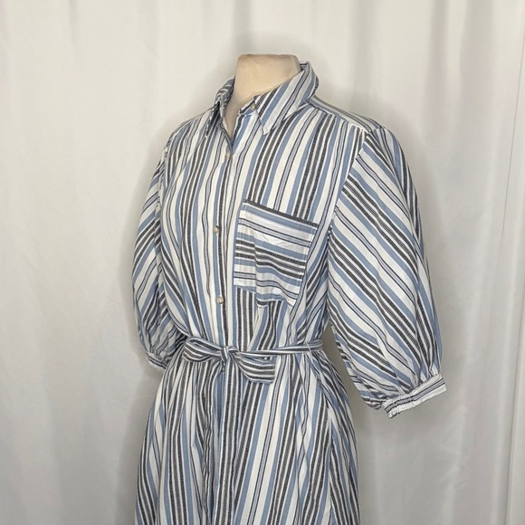 Anthropologie MAEVE Mona Tie Waist Shirt Dress Blue White Stripe Maxi Medium - Picture 9 of 16